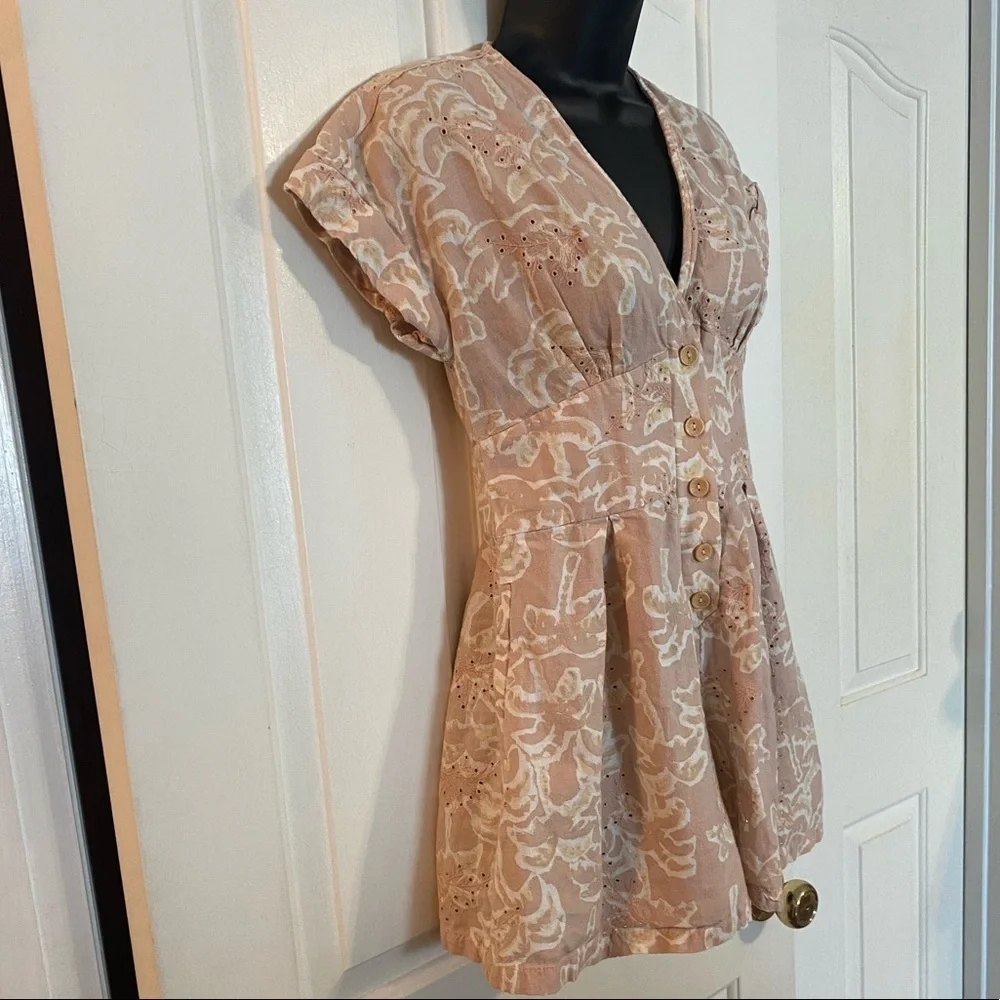 “ZARA” Linen Blend Palm Trees Button Down Romper